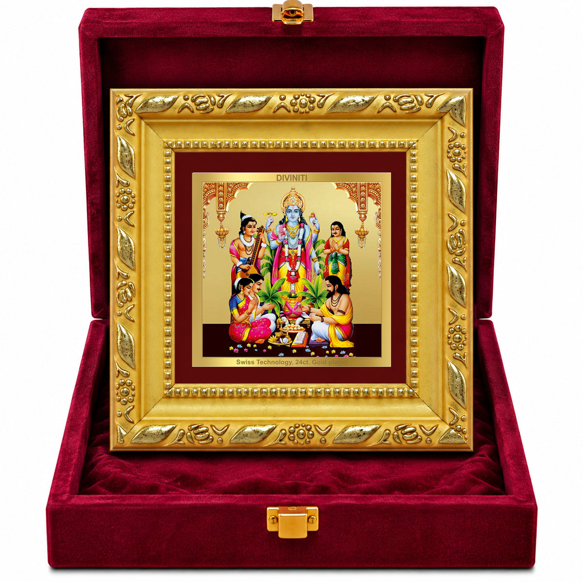 24K Gold-Plated Lord Satyanarayan Frame | Premium Gift Box | 10x10 CM