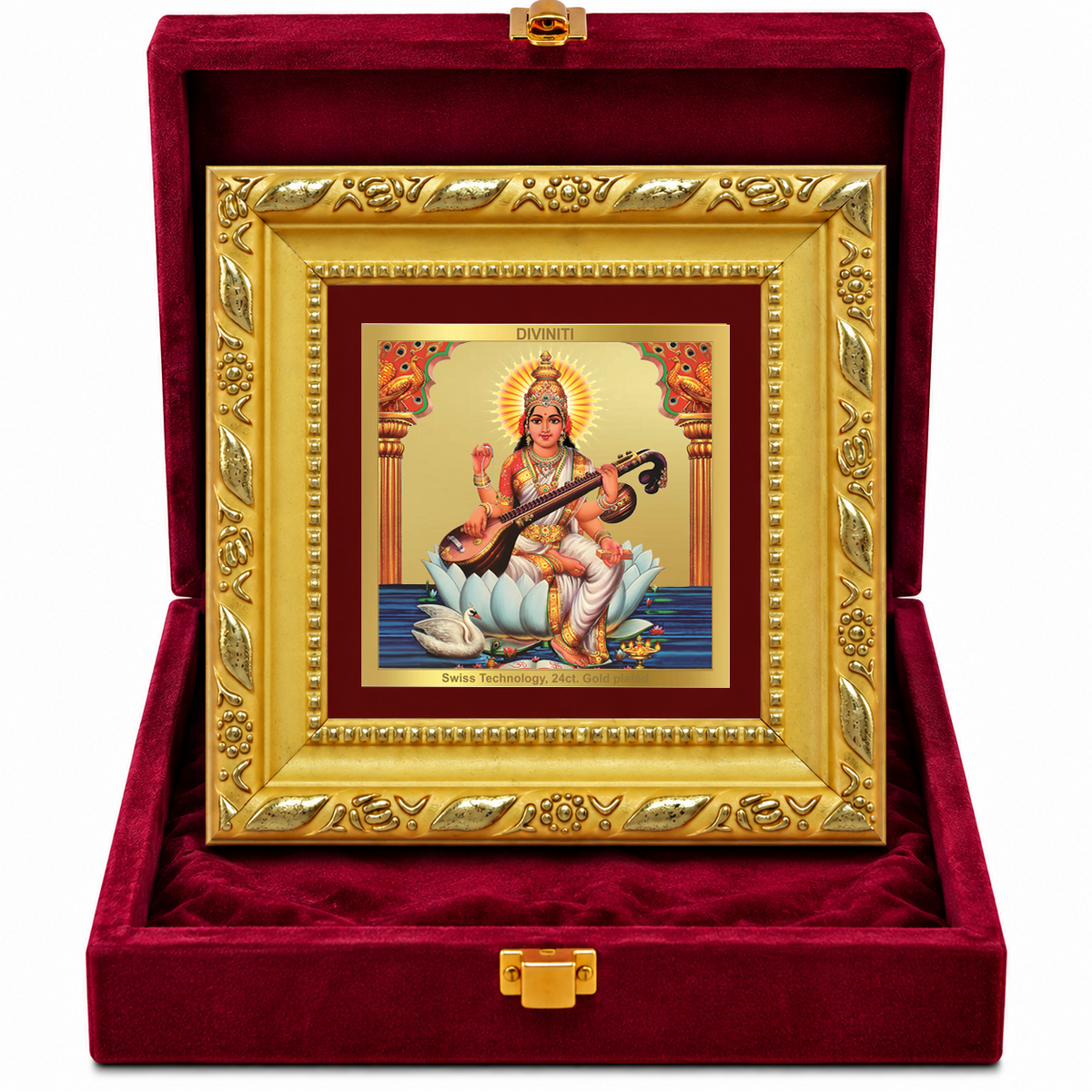 24K Gold-Plated Goddess Saraswati Frame | Premium Gift Box | 10x10 CM