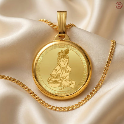 Diviniti 24K Gold Plated Laddu Gopal & Bal Gopal Pendant – 18mm Double-Sided Spiritual Pendant