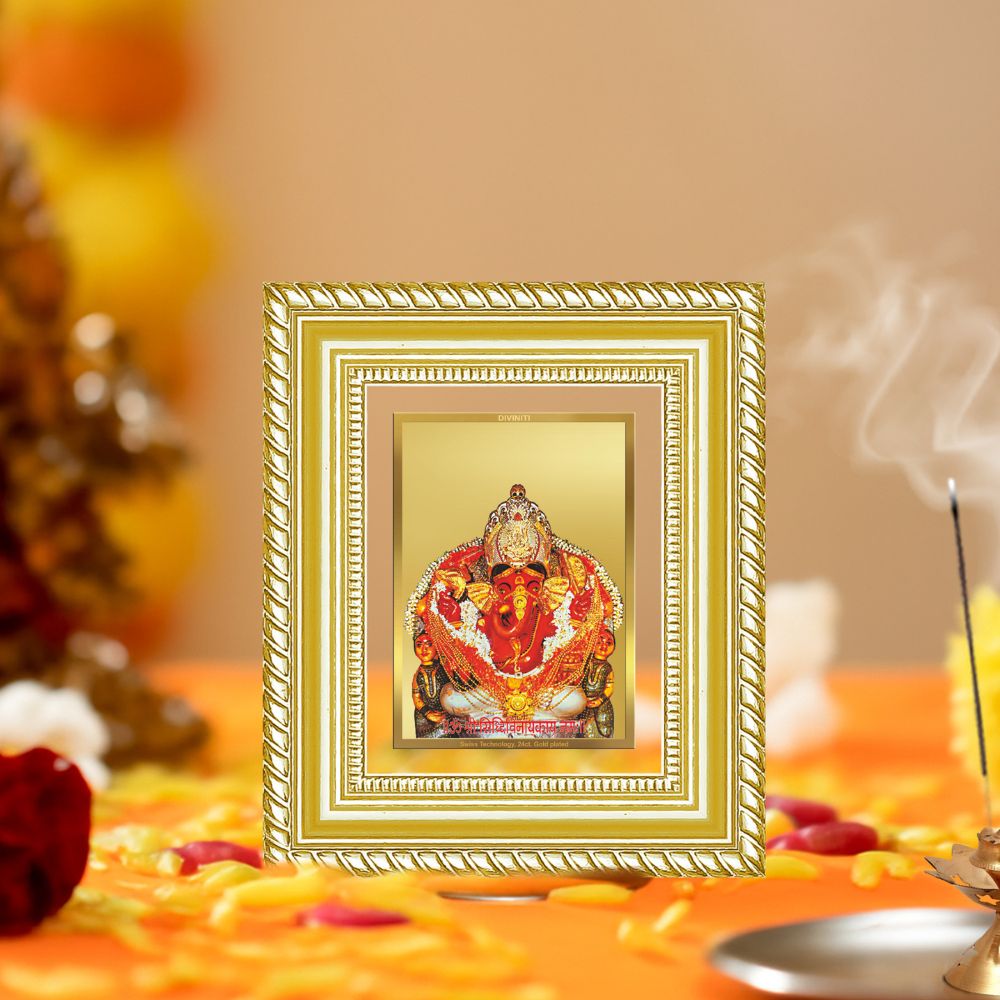 Diviniti 24K Gold Plated Siddhi Vinayak Divine Table Top Frame for Home Mandir & Office Decor | Luxury Spiritual Gift