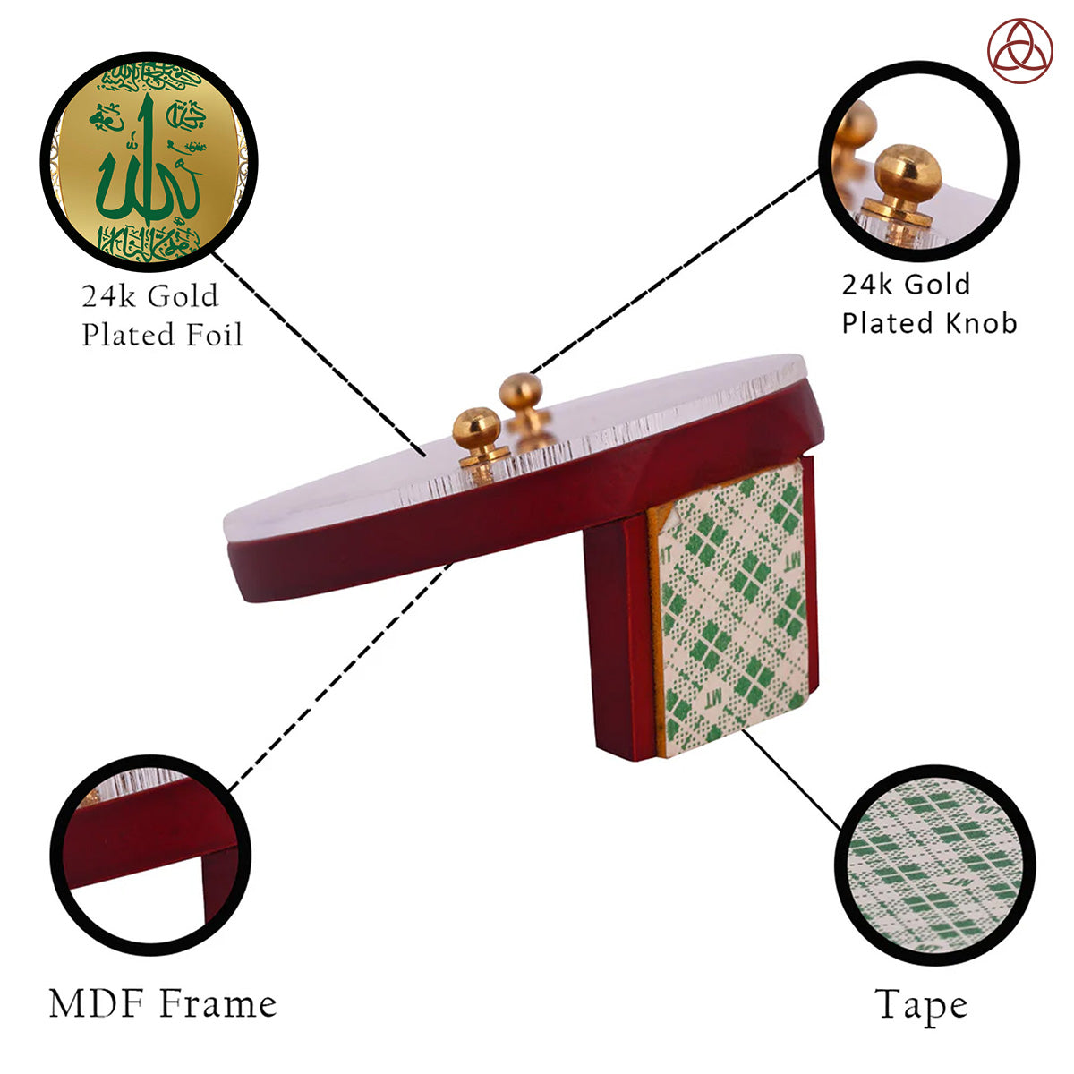 Allah Car Dashboard Photo Frame in 24K gold-plated foil, enhancing spiritual presence while driving.