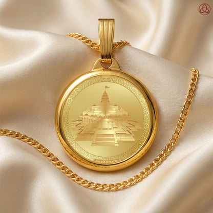 DIVINITI 24K Gold Plated Ram Darbar & Sacred Temple Pendant – 18mm Double-Sided Spiritual Pendant