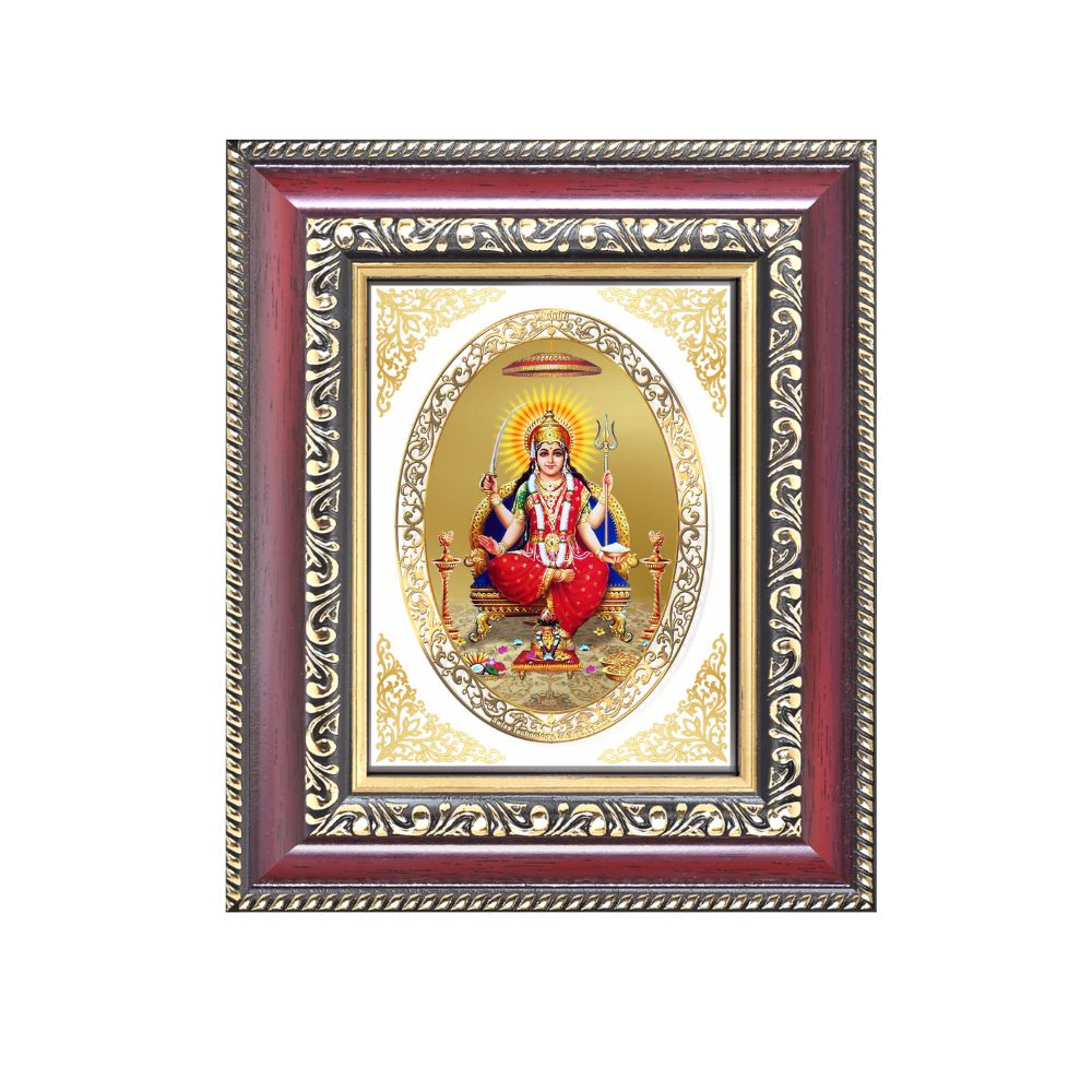 Santoshi Mata Divine Contentment & Wish Fulfillment Sacred Royal Tabletop Frame in 24K Gold Plated Foil
