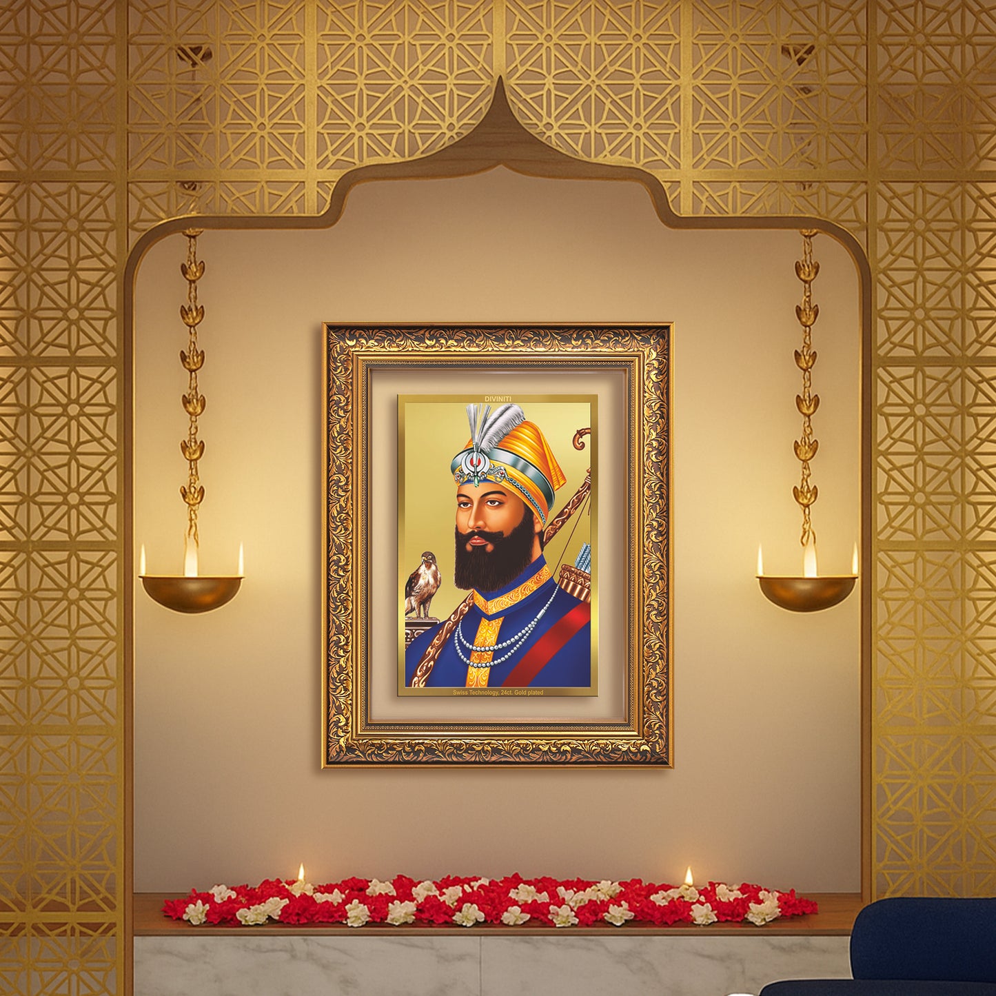 Diviniti 24K Gold Plated Guru Gobind Singh Ji (Classic) Sacred Sikh Wall Frame for Home Decor & Office Ambiance | Premium Spiritual Gift