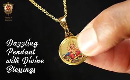 Diviniti 24K Gold Plated Ganesha & Yantra 22MM Double Sided Pendant For Men, Women & Kids