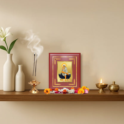 DIVINITI 24K Gold Plated Foil Sai Baba Elegant Photo Frame Idol for Temple, Home Decor, Table Top, Wall Hanging, Gift|MDF Size 1 (16x13.5 CM)
