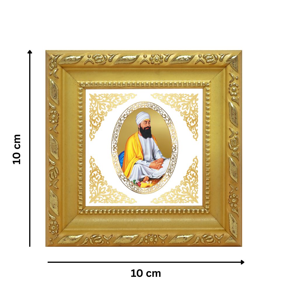 Guru Teg Bahadur Sahib Ji | Divine Sikh Guru Royal Tabletop Photo Frame in 24K Gold Plated Foil