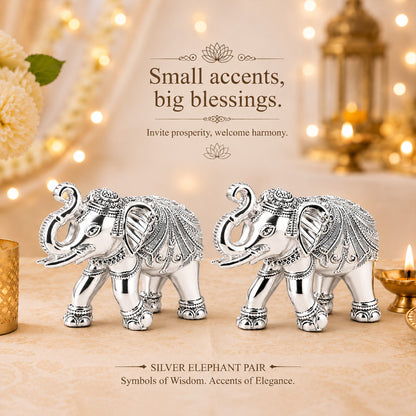 999 Silver-Plated Elephant Pair | Premium Gift Box | 10x13 CM