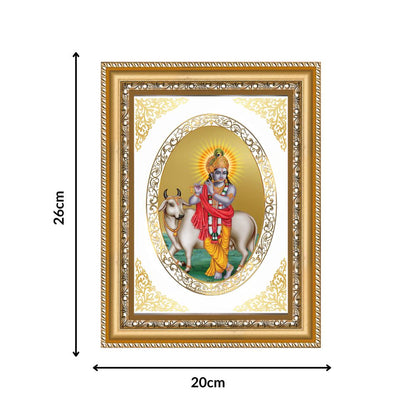 Lord Krishna with Cow | Divine Wall & Tabletop Royal Photo Frame in 24K Gold Plated Foil