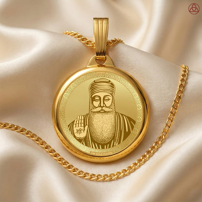 DIVINITI 24K Gold Plated Guru Gobind Singh Ji & Guru Nanak Dev Ji Pendant – 22mm Double-Sided Spiritual Pendant