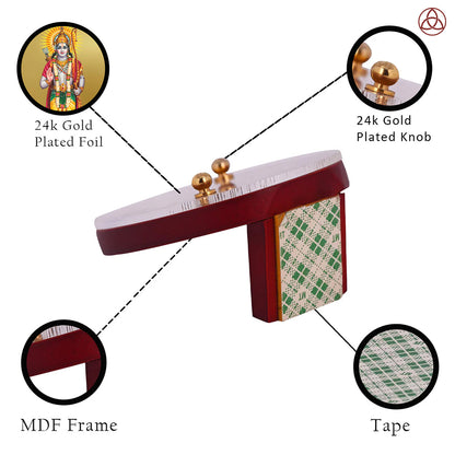 Ram Ji Car Dashboard & Tabletop Photo Frame showcasing 24K gold plated foil and intricate MDF design.