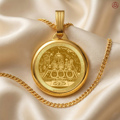 Diviniti 24K Gold Plated Maa Durga & Sacred Pindi Pendant – 18mm Double-Sided Spiritual Pendant