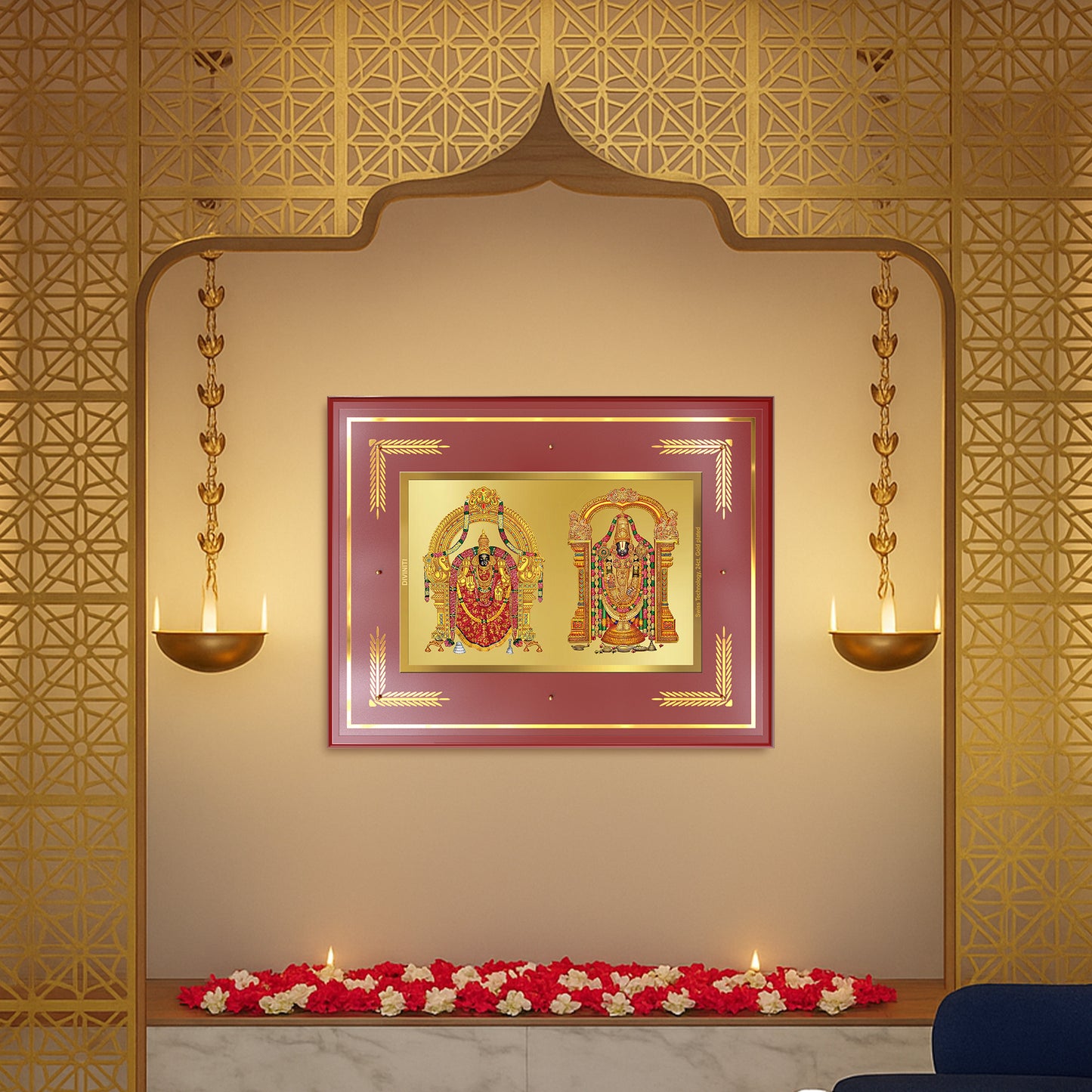 Lord Venkateswara Tirupati Balaji & Goddess Padmavati | Divine Couple Wall Mount Photo Frame in 24K Gold Plated Foil