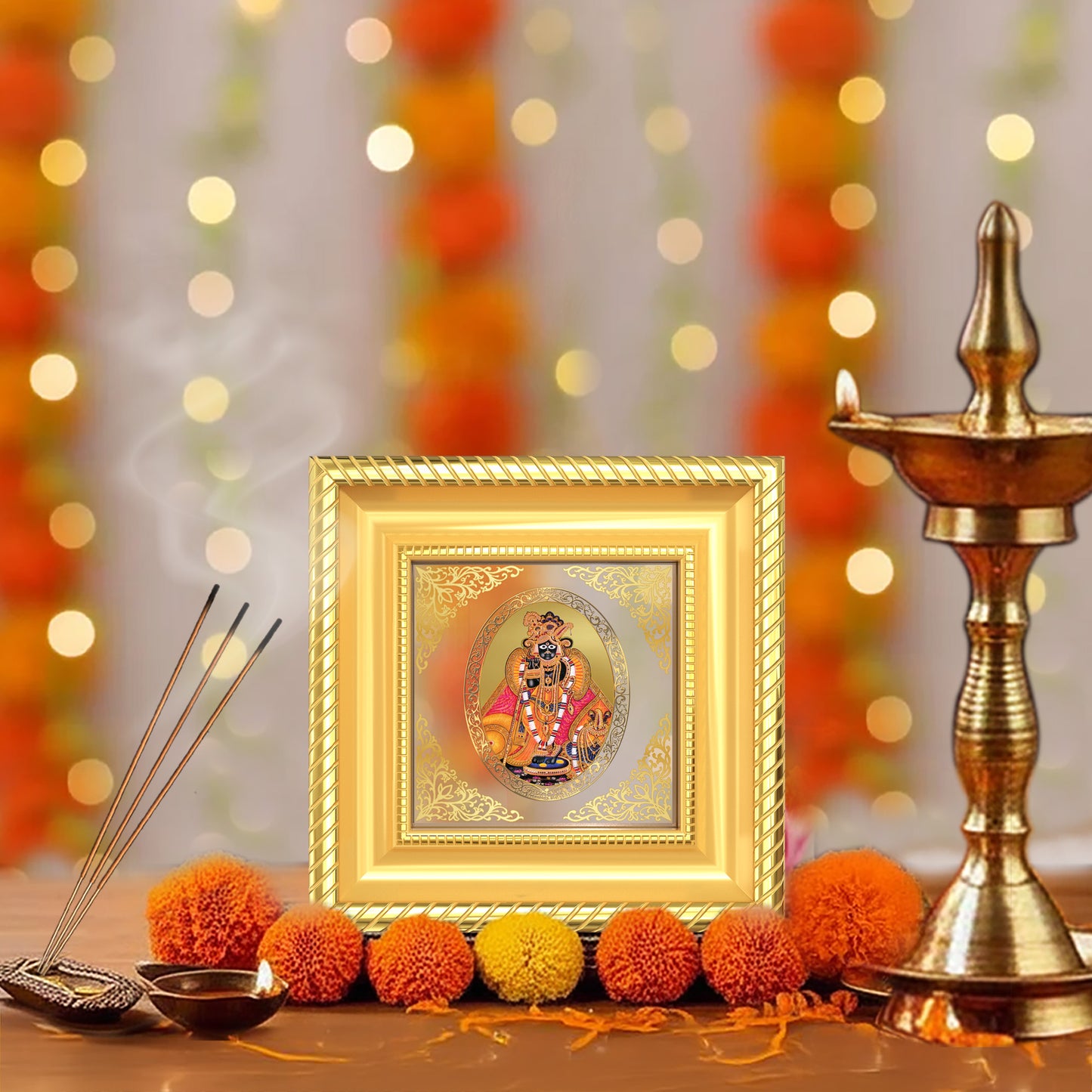 Banke Bihari | Divine Krishna Royal Tabletop Photo Frame in 24K Gold Plated Foil
