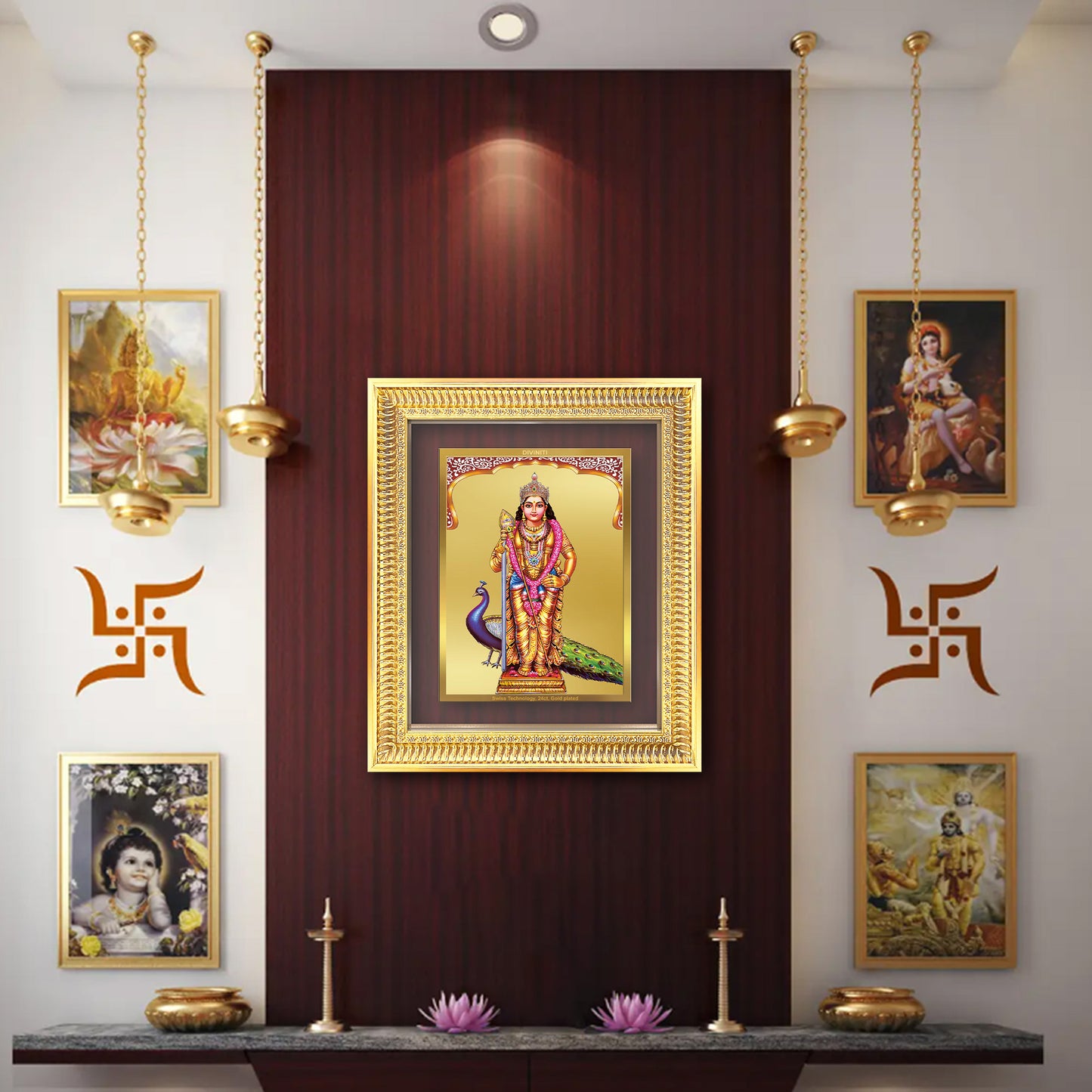 Diviniti 24K Gold Plated Murugan (Classic) Divine Wall Frame for Home Mandir & Office Decor | Luxury Spiritual Gift