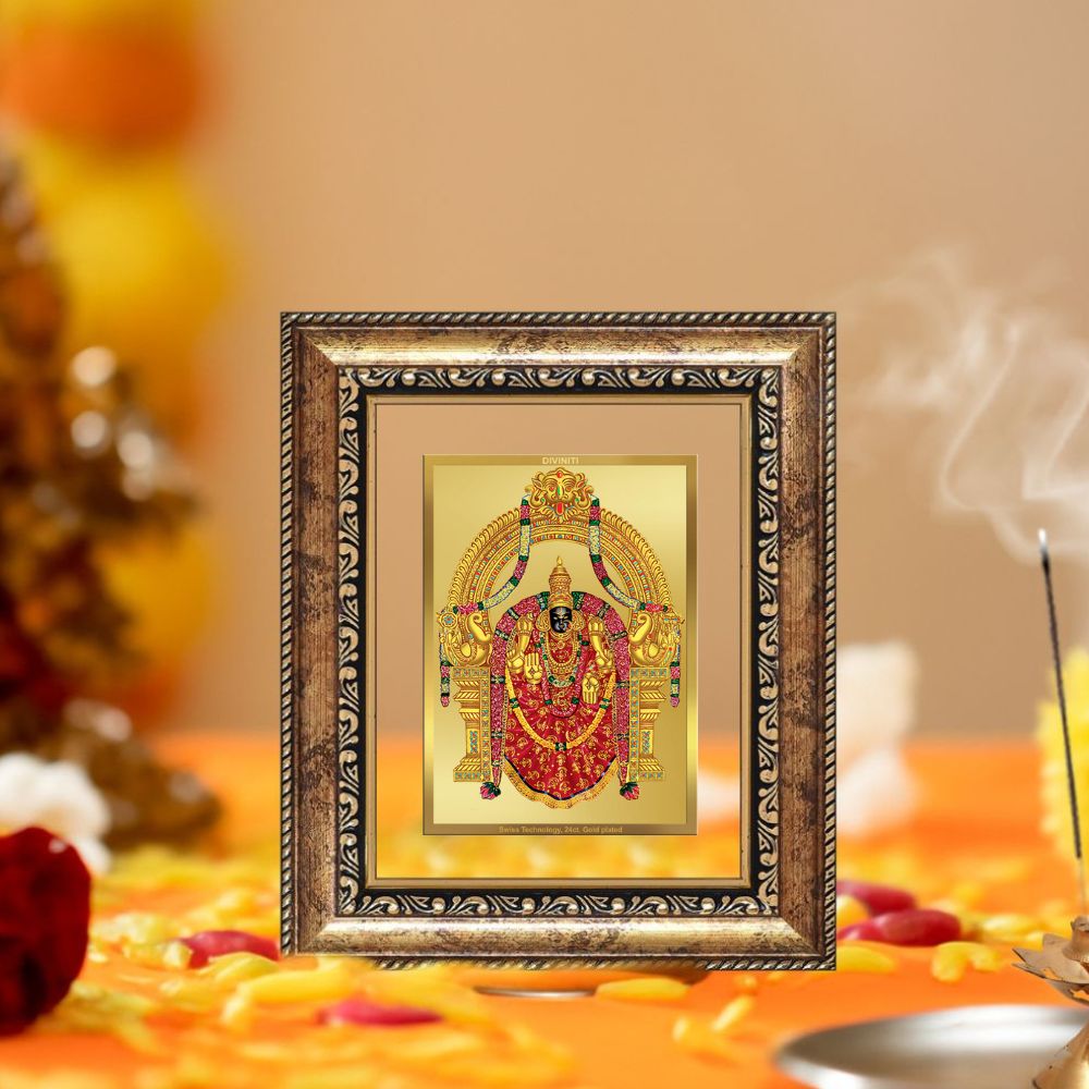 Diviniti 24K Gold Plated Padmavati Divine Table Top Frame for Home Mandir & Office Decor | Luxury Spiritual Gift