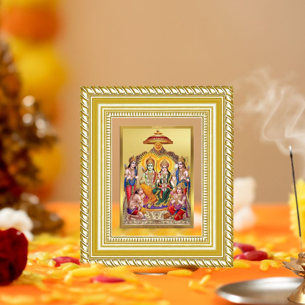 Diviniti 24K Gold Plated Ram Darbar Divine Table Top Frame for Home Mandir & Office Decor | Luxury Spiritual Gift
