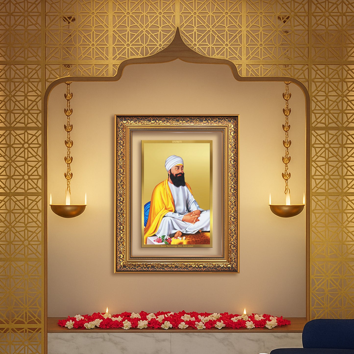 Diviniti 24K Gold Plated Guru Tegh Bahadur Sahib Ji (Classic) Sacred Sikh Wall Frame for Home Decor & Office Ambiance | Premium Spiritual Gift