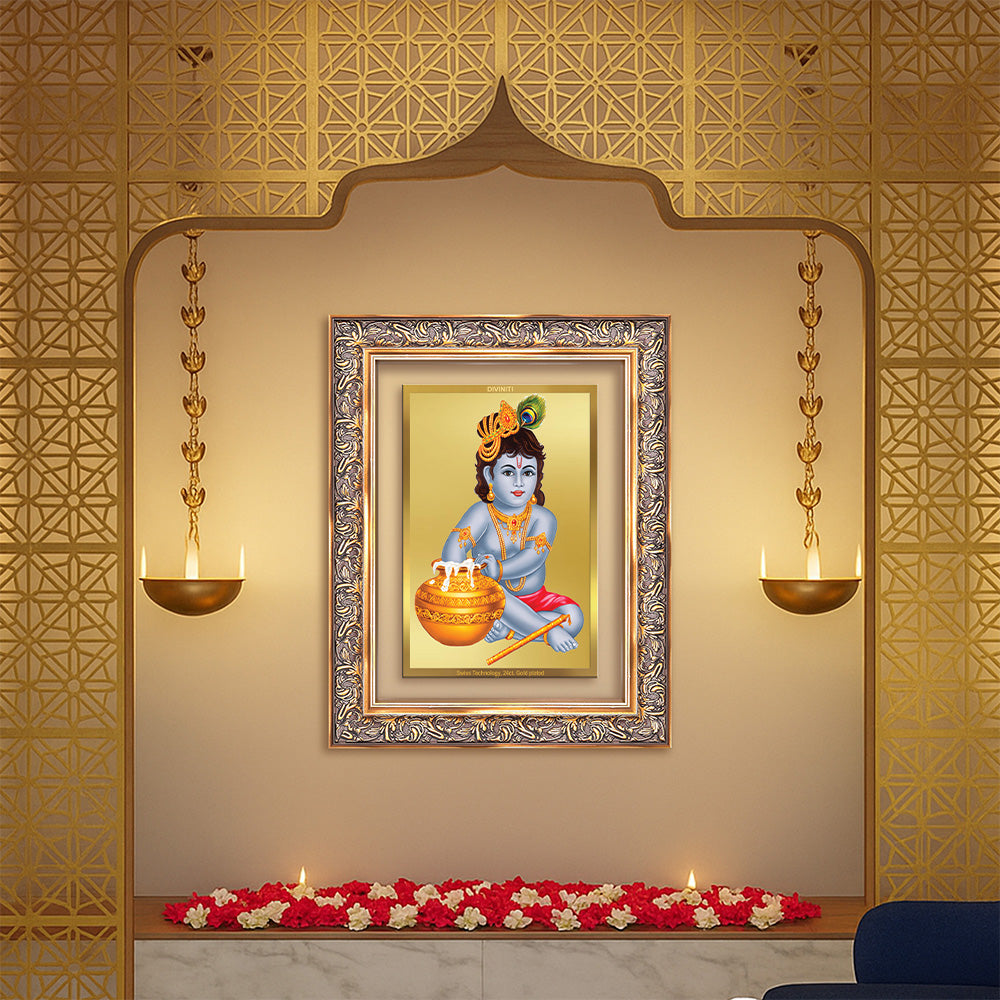 Diviniti 24K Gold Plated Bal Gopal Divine Wall Frame for Home Mandir & Office Decor | Luxury Spiritual Gift