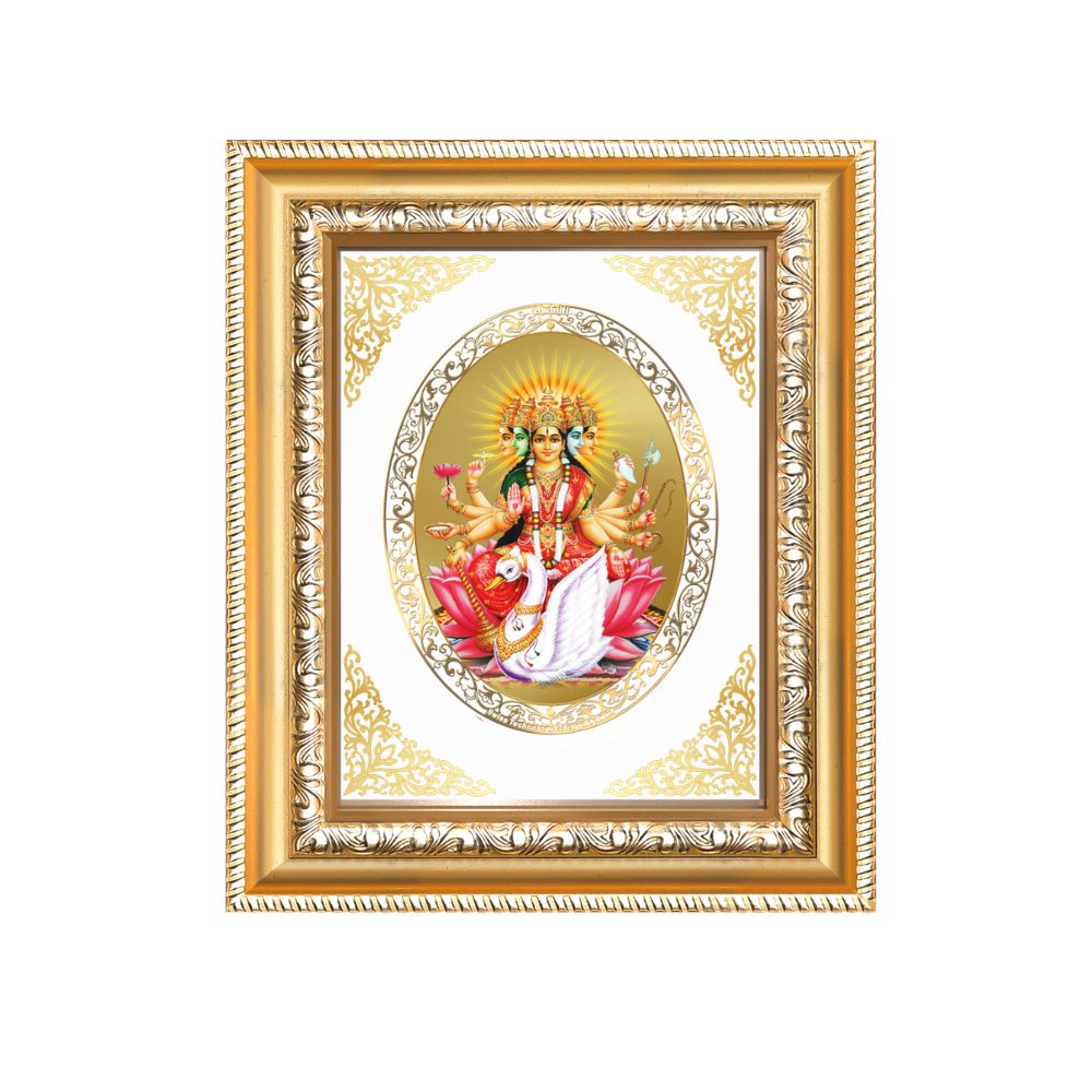 Goddess Gayatri Maa Divine Wisdom & Enlightenment Sacred Royal Tabletop Frame in 24K Gold Plated Foil
