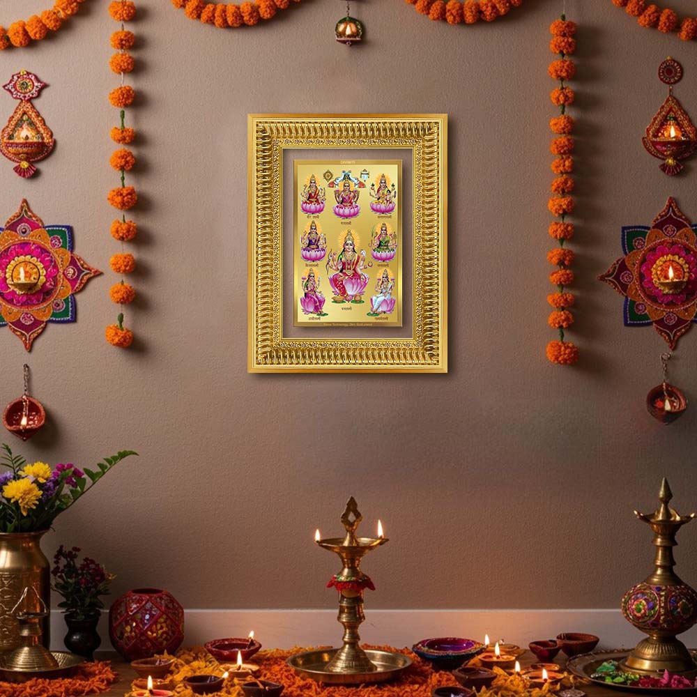 Diviniti 24K Gold Plated Ashtalakshmi Divine Wall Frame for Home Mandir & Office Decor | Luxury Spiritual Gift