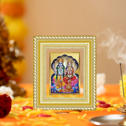Diviniti 24K Gold Plated Vishnu Lakshmi Divine Table Top Frame for Home Mandir & Office Decor | Luxury Spiritual Gift