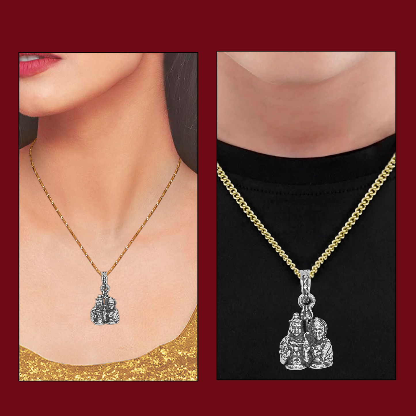 DIVINITI 925 Pure Silver Shiv Parvati Big Pendant For Men, Women & Kids Divine God Pendant For Birthday, Anniversary, Special Occasion Gift (2x2 CM 12 g)