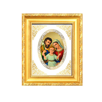 Holy Family (Jesus, Mary & Joseph) Divine Love & Unity Sacred Royal Tabletop Frame in 24K Gold Plated Foil