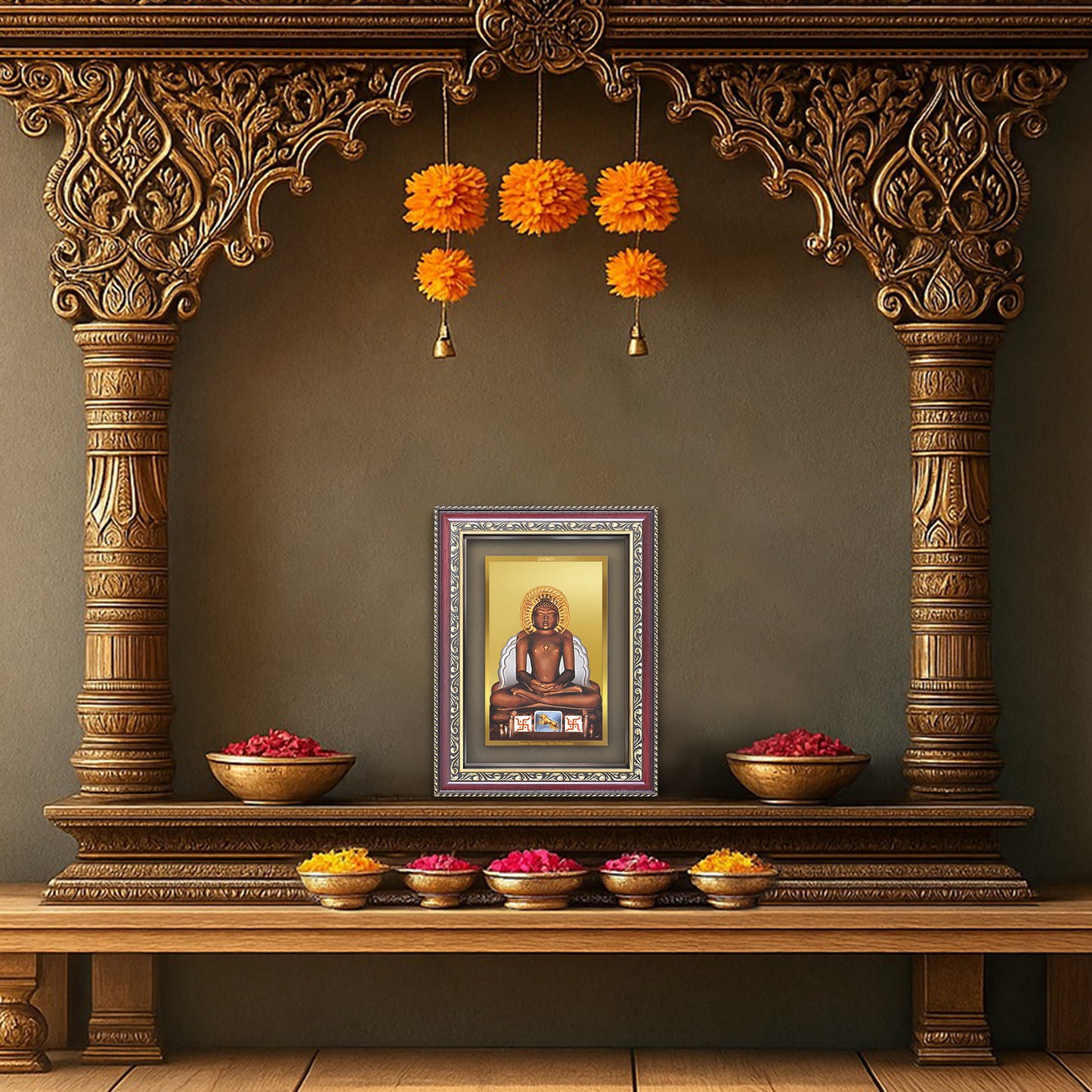 Diviniti 24K Gold Plated Mahavir (Classic) Divine Wall Frame for Home Mandir & Office Decor | Luxury Spiritual Gift