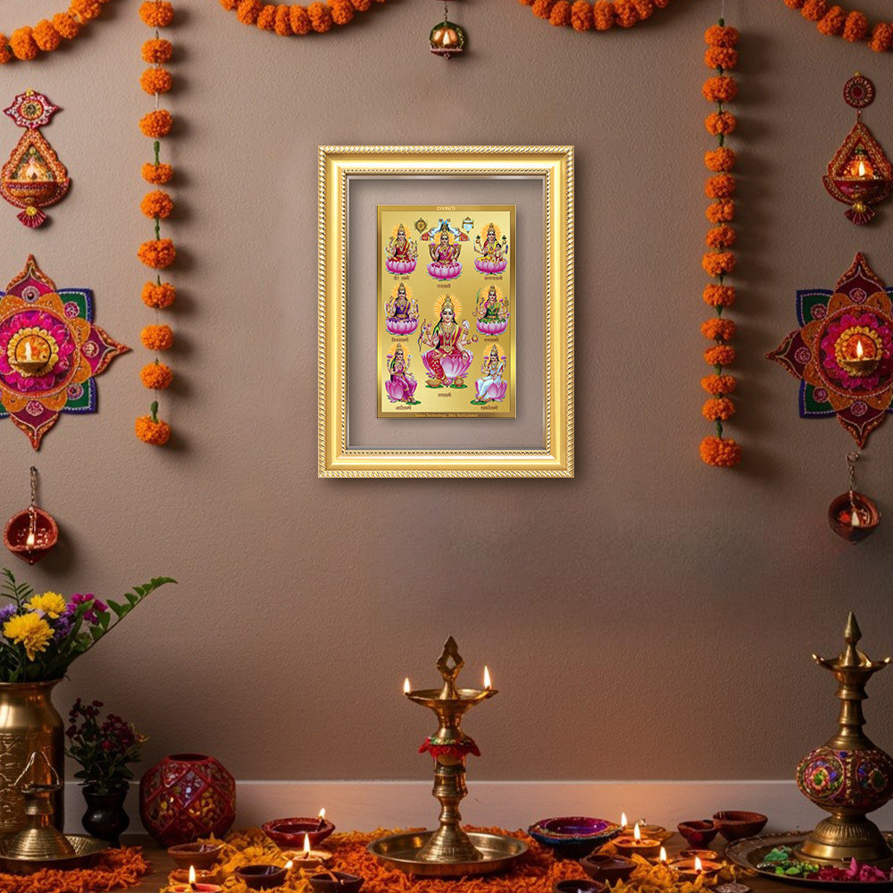 Diviniti 24K Gold Plated Ashtalakshmi Divine Wall Frame for Home Mandir & Office Decor | Luxury Spiritual Gift