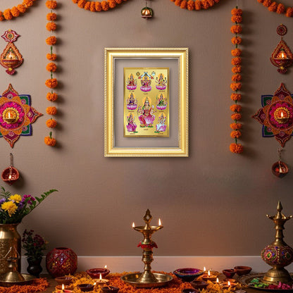 Diviniti 24K Gold Plated Ashtalakshmi Divine Wall Frame for Home Mandir & Office Decor | Luxury Spiritual Gift