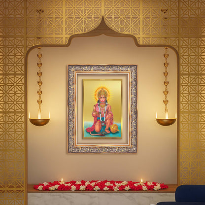 Diviniti 24K Gold Plated Ashirwad Hanuman (Classic) Divine Wall Frame for Home Mandir & Office Decor | Luxury Spiritual Gift