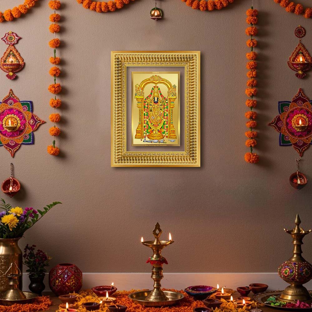 Diviniti 24K Gold Plated Tirupati Balaji Divine Wall Frame for Home Mandir & Office Decor | Luxury Spiritual Gift