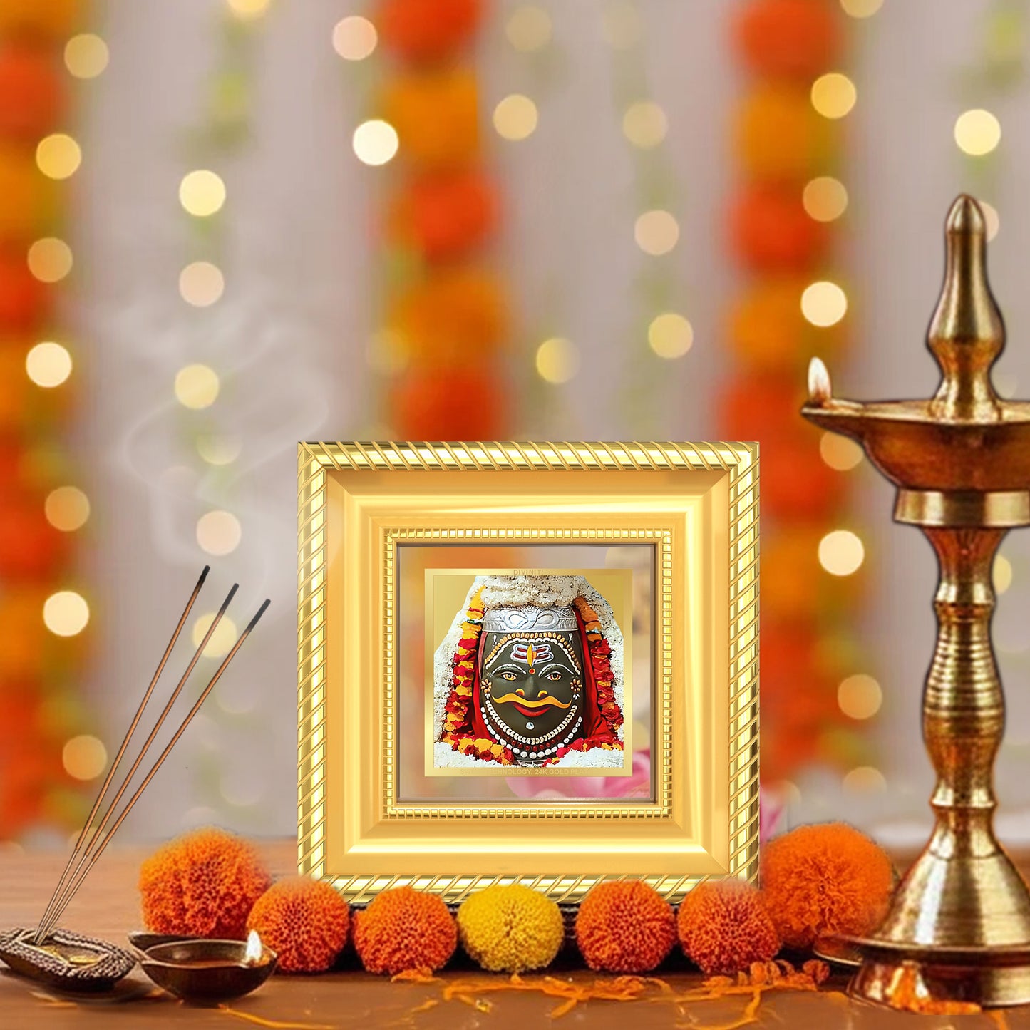 Diviniti Mahakaleshwar Jyotirlinga Tabletop Photo Frame in 24K Gold Plated Foil | Power, Protection & Divine Blessings | DG015S1A (10x10 CM)