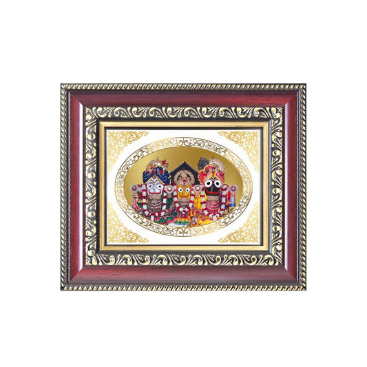 Lord Jagannath Balabhadra Subhadra Divine Puri Trinity Sacred Royal Tabletop Frame in 24K Gold Plated Foil