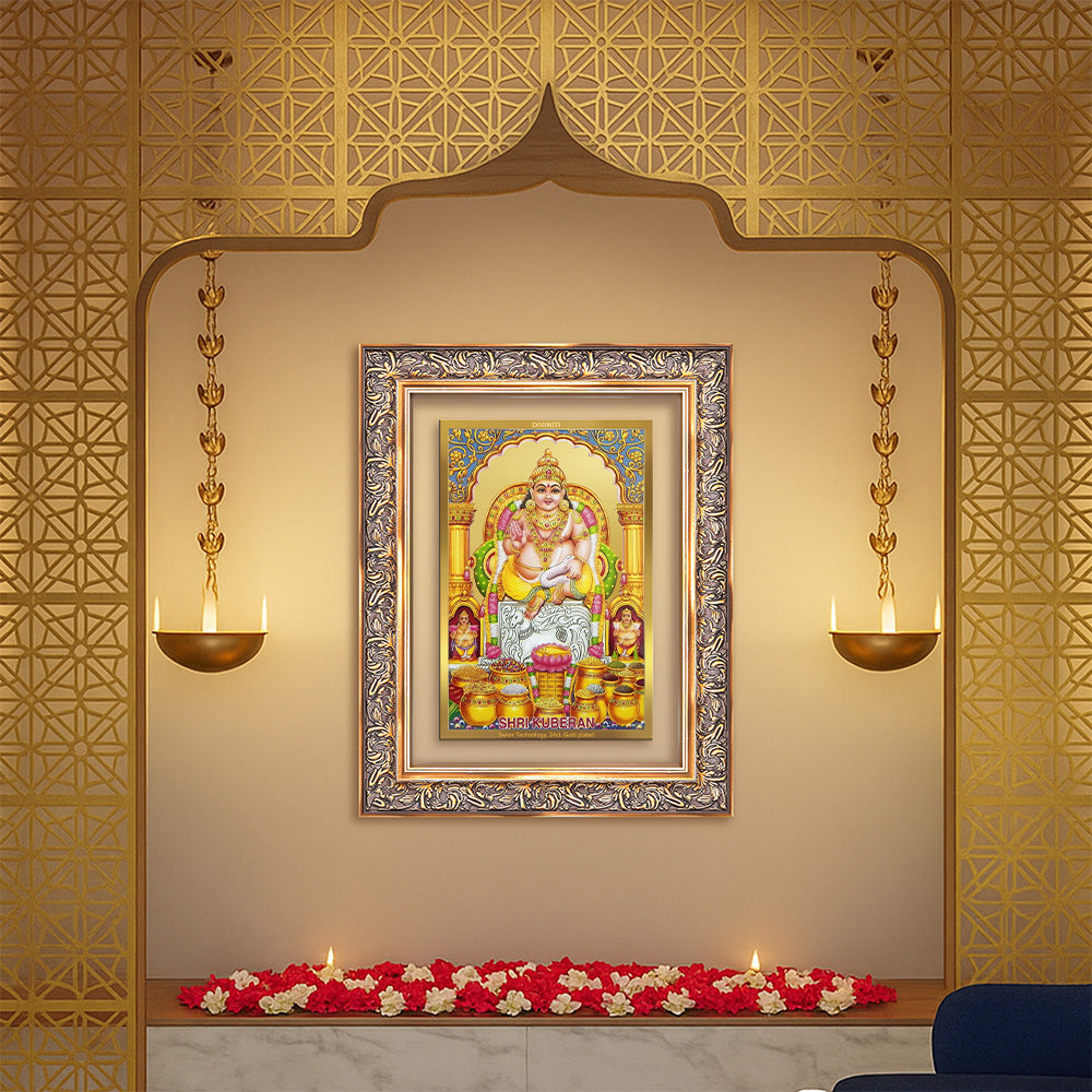 Diviniti 24K Gold Plated Kuber (Classic) Divine Wall Frame for Home Mandir & Office Decor | Luxury Spiritual Gift