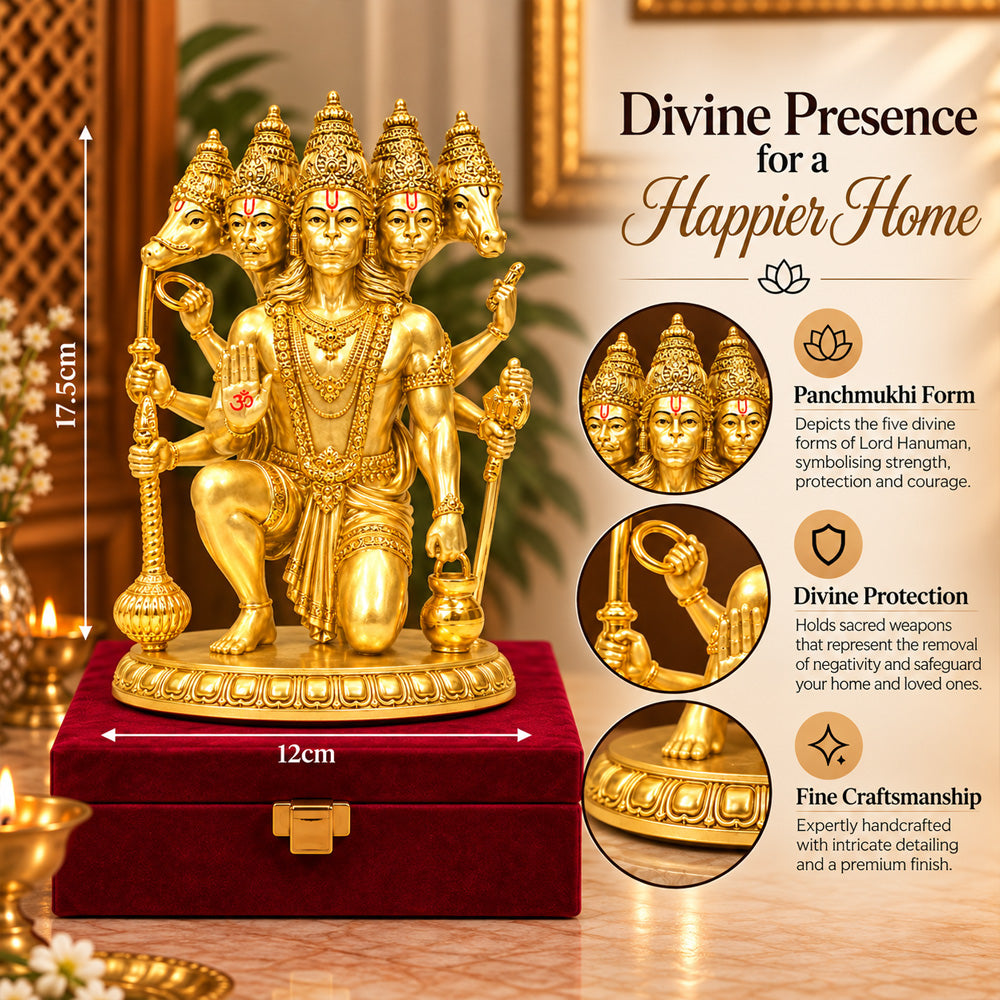 24K Gold-Plated Panchmukhi Hanuman Idol | Premium Gift Box | 17.5x12 CM