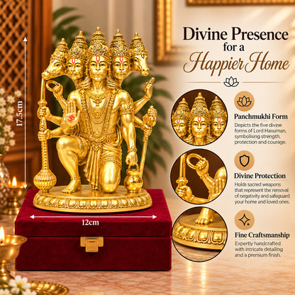 24K Gold-Plated Panchmukhi Hanuman Idol | Premium Gift Box | 17.5x12 CM