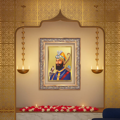 Diviniti 24K Gold Plated Guru Gobind Singh Ji (Classic) Sacred Sikh Wall Frame for Home Decor & Office Ambiance | Premium Spiritual Gift
