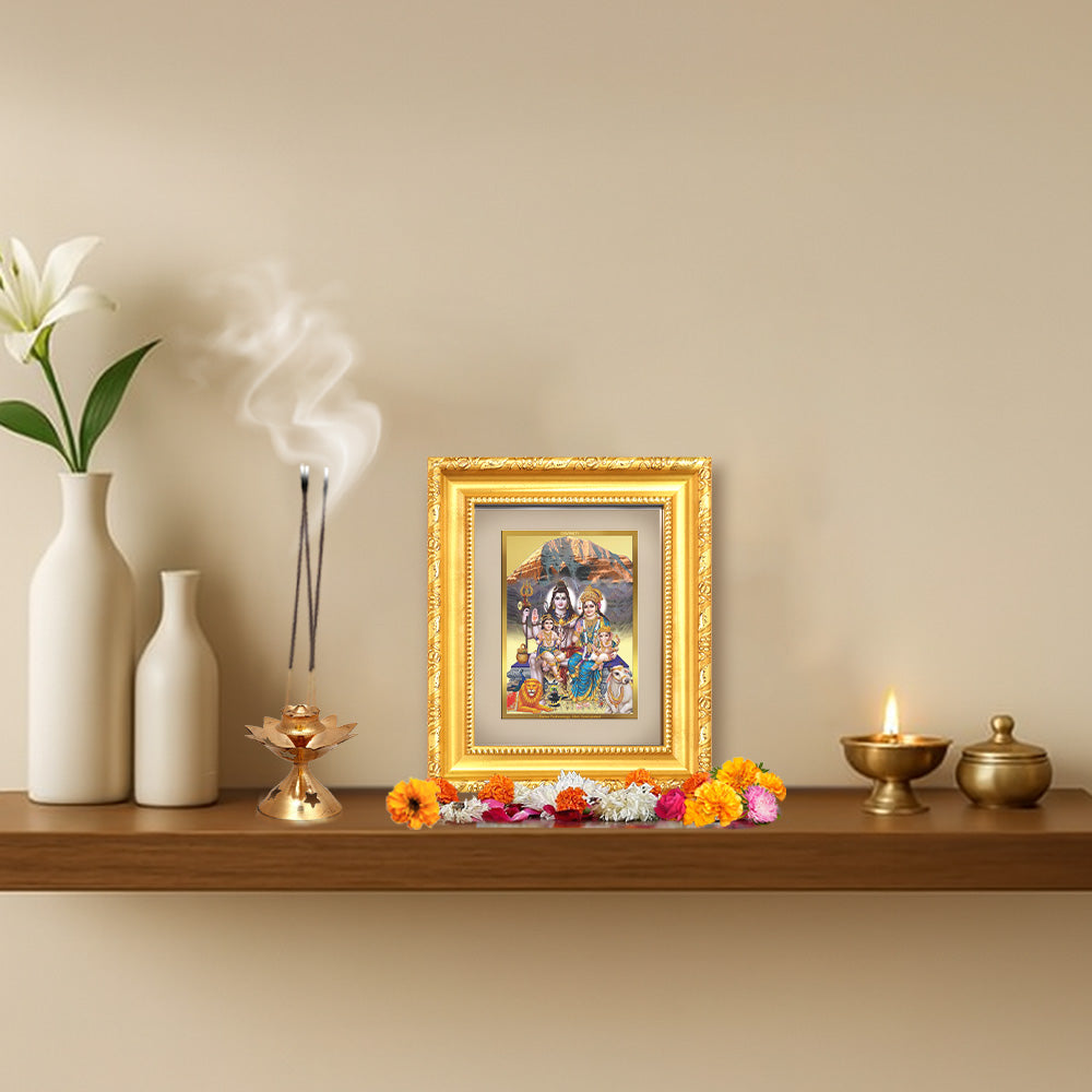 Diviniti 24K Gold Plated Shiv Parivar |Divine Table Top Frame for Home Mandir & Office Decor | Luxury Spiritual Gift