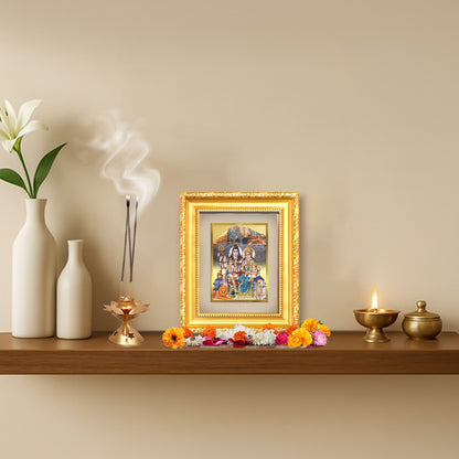Diviniti 24K Gold Plated Shiv Parivar |Divine Table Top Frame for Home Mandir & Office Decor | Luxury Spiritual Gift