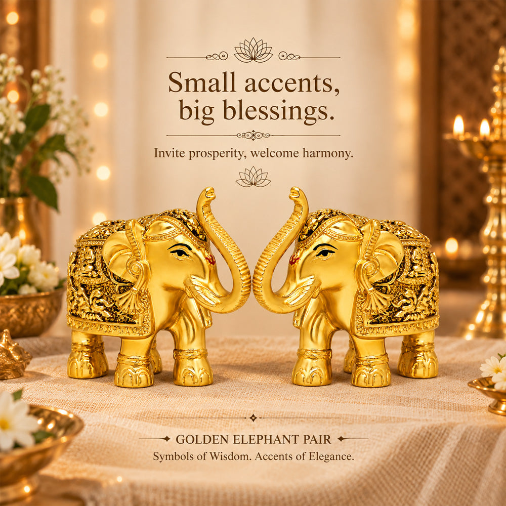 999 Gold-Plated Elephant Pair | Premium Gift Box | 11x12 CM