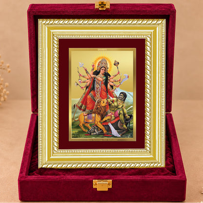 24K Gold-Plated Durga Mahishasura Mardini Frame | Premium Gift Box | 21.5x17.5 CM