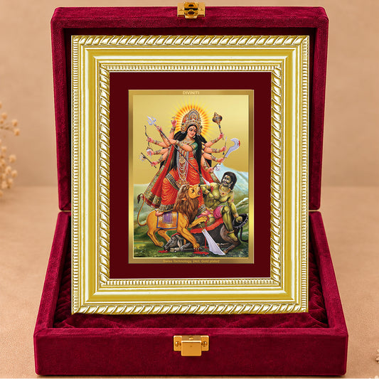 24K Gold-Plated Durga Mahishasura Mardini Frame | Premium Gift Box | 21.5x17.5 CM