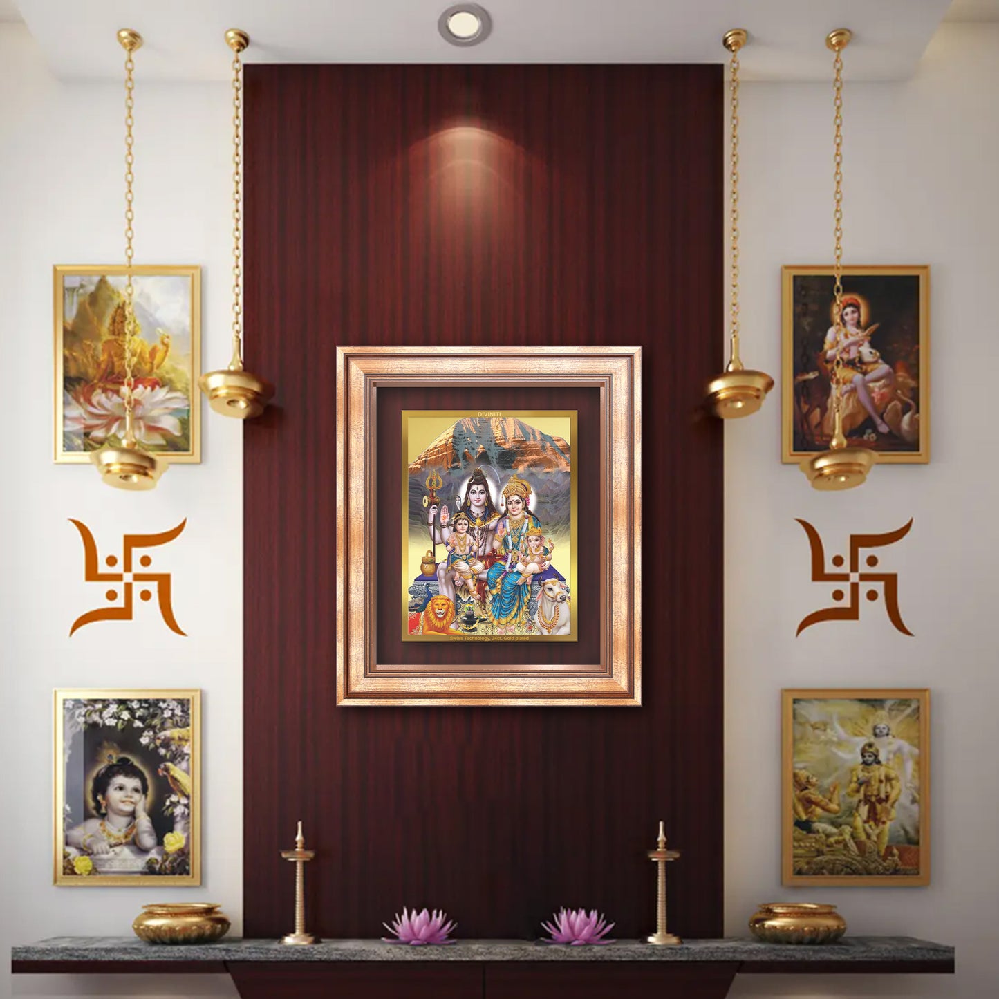 Diviniti 24K Gold Plated Shiv Parivar (Classic) Divine Wall Frame for Home Mandir & Office Decor | Luxury Spiritual Gift