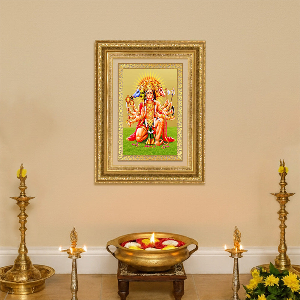 Diviniti 24K Gold Plated Panchmukhi Hanuman (Classic) Divine Wall Frame for Home Mandir & Office Decor | Luxury Spiritual Gift