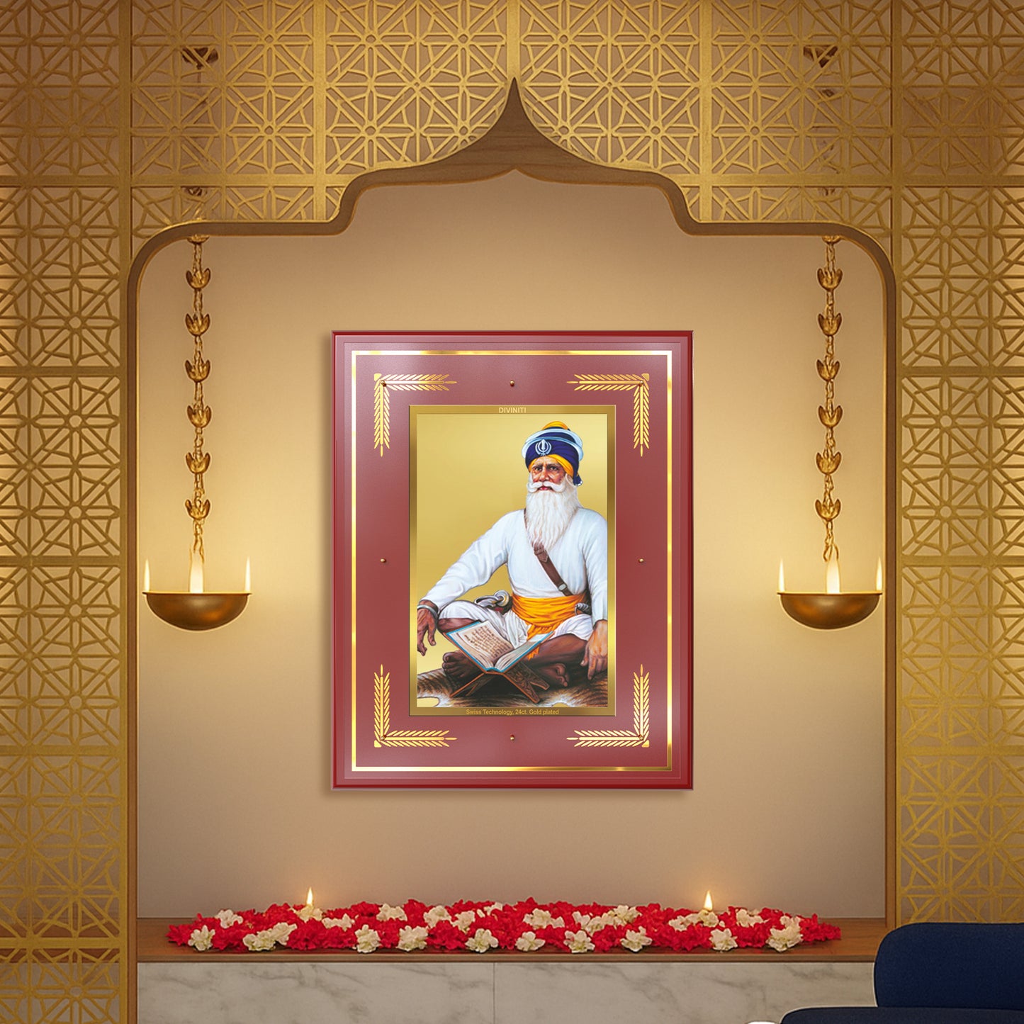 Baba Deep Singh Ji | Nihang Sikh and Martyr Wall Mount Photo Frame in 24K Gold Plated Foil