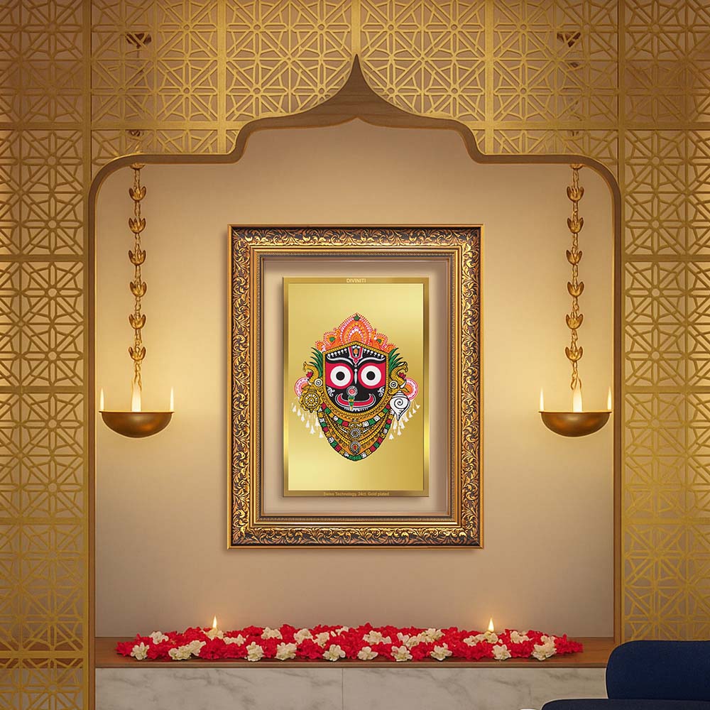 Diviniti 24K Gold Plated Jagannath (Classic) Divine Wall Frame for Home Mandir & Office Decor | Luxury Spiritual Gift