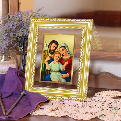 Diviniti 24K Gold Plated Holy Family (Classic) Divine Wall and Table Top Frame for Home Mandir & Office Decor | Luxury Spiritual Gift
