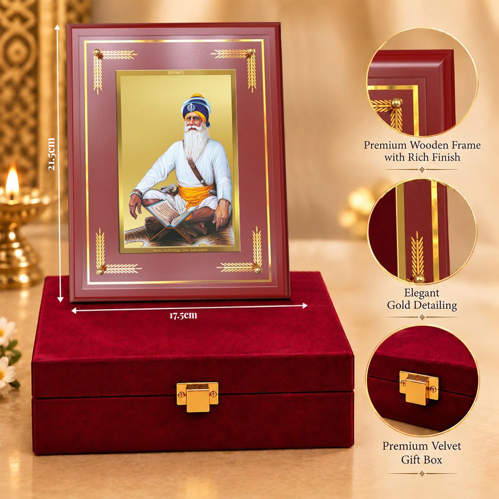 24K Gold-Plated Baba Deep Singh MDF Frame | Premium Gift Box | 17.5x21.5 CM